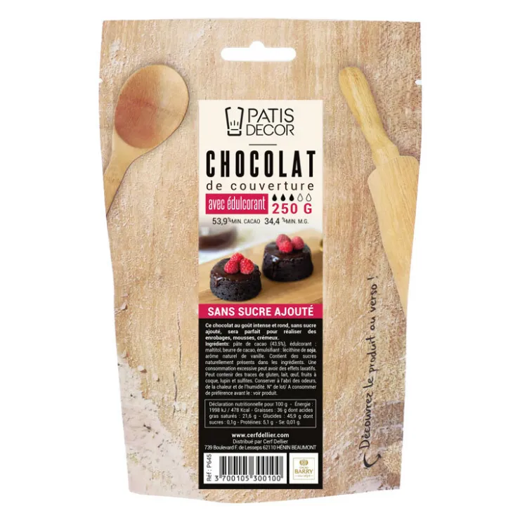 Chocolat de couverture sans sucre ajouté 250 g - DDM 02/25-Cerf Dellier Best