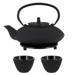 Coffret théière + tasses à rayures en fer noir - 800 ml-Cerf Dellier Hot