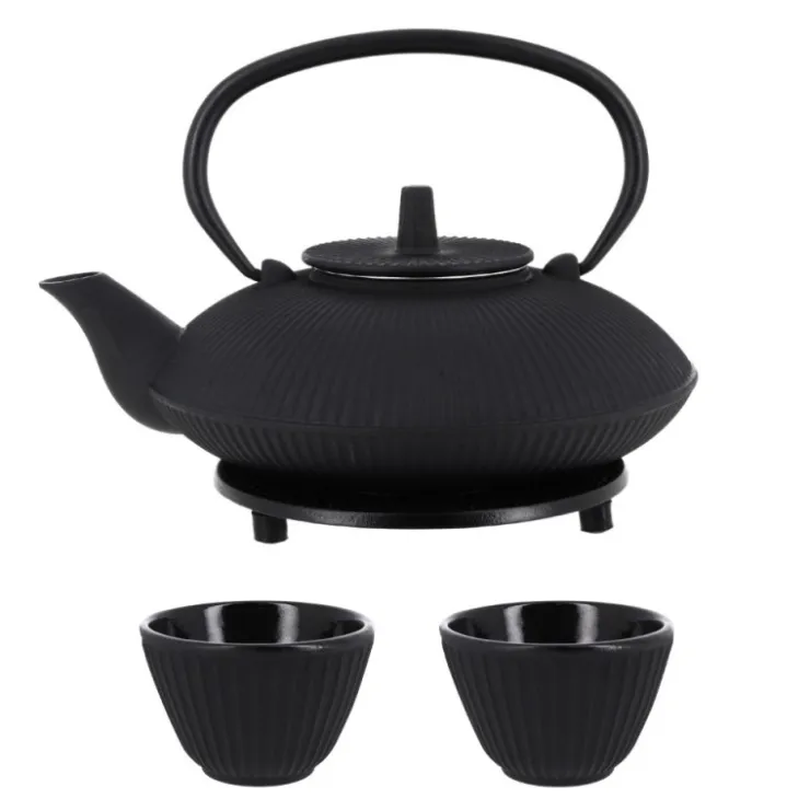 Coffret théière + tasses à rayures en fer noir - 800 ml-Cerf Dellier Hot