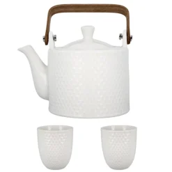 Coffret théière + tasses en céramique blanche - 900 ml-Cerf Dellier Discount