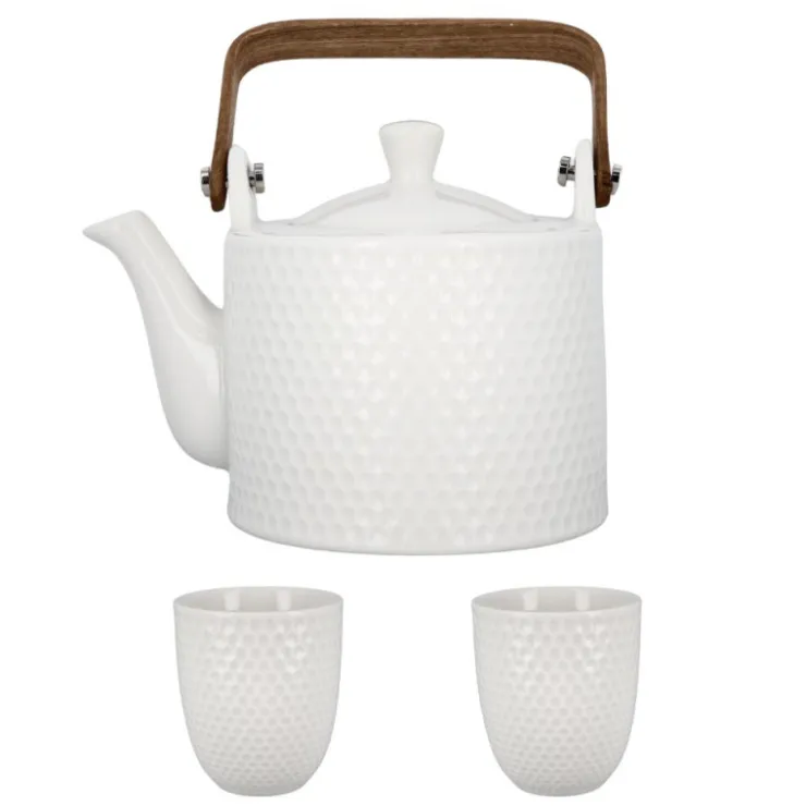 Coffret théière + tasses en céramique blanche - 900 ml-Cerf Dellier Discount