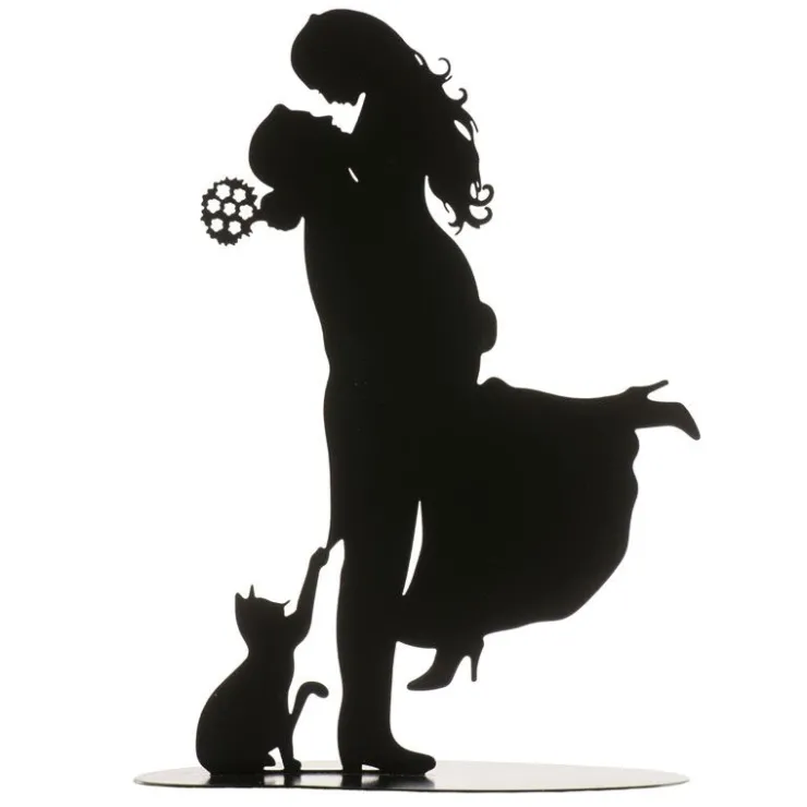 Couple de mariés avec chat métal noir-Cerf Dellier Discount