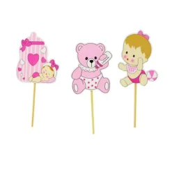 Cupcake Toppers Bébé fille en bois (x3)-Cerf Dellier