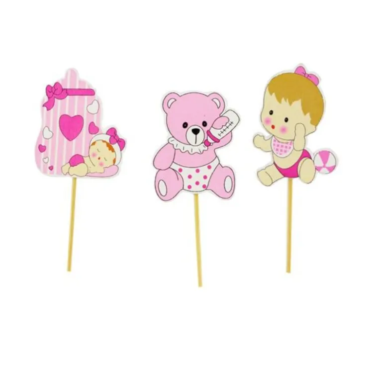 Cupcake Toppers Bébé fille en bois (x3)-Cerf Dellier