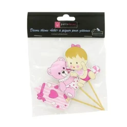 Cupcake Toppers Bébé fille en bois (x3)-Cerf Dellier
