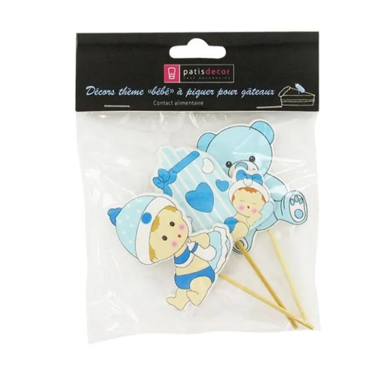 Cupcake Toppers Bébé garçon en bois (x3)-Cerf Dellier Clearance
