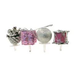 Décors assortis rose argent à piquer sur bûches (x24)-Cerf Dellier Hot