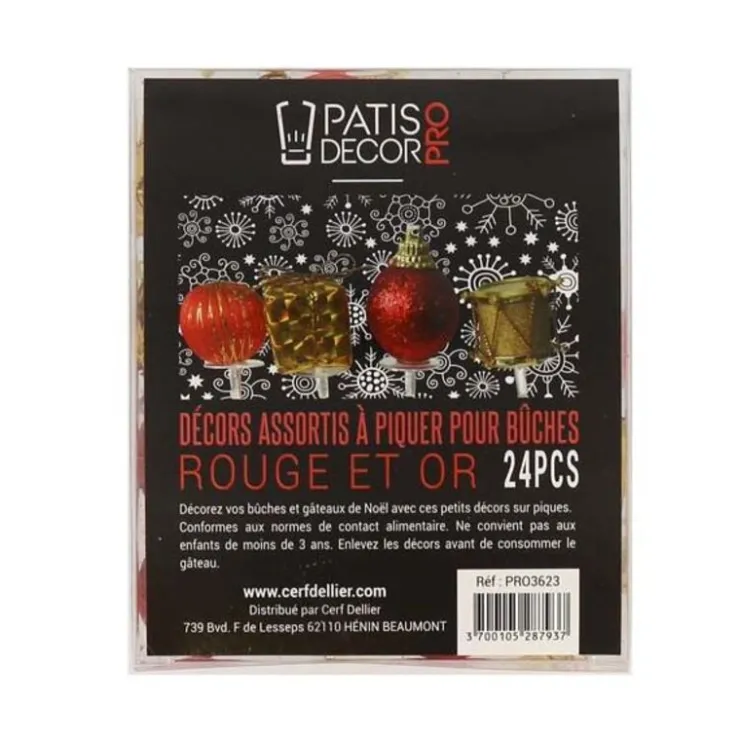 Décors assortis rouge argent à piquer sur bûches (x24)-Cerf Dellier Best