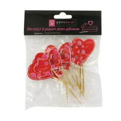 Décors coeurs sur pique en bois (x10)-Cerf Dellier Online