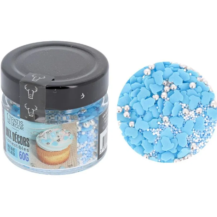Décors comestibles bébé bleus assortis 60 g-Cerf Dellier New