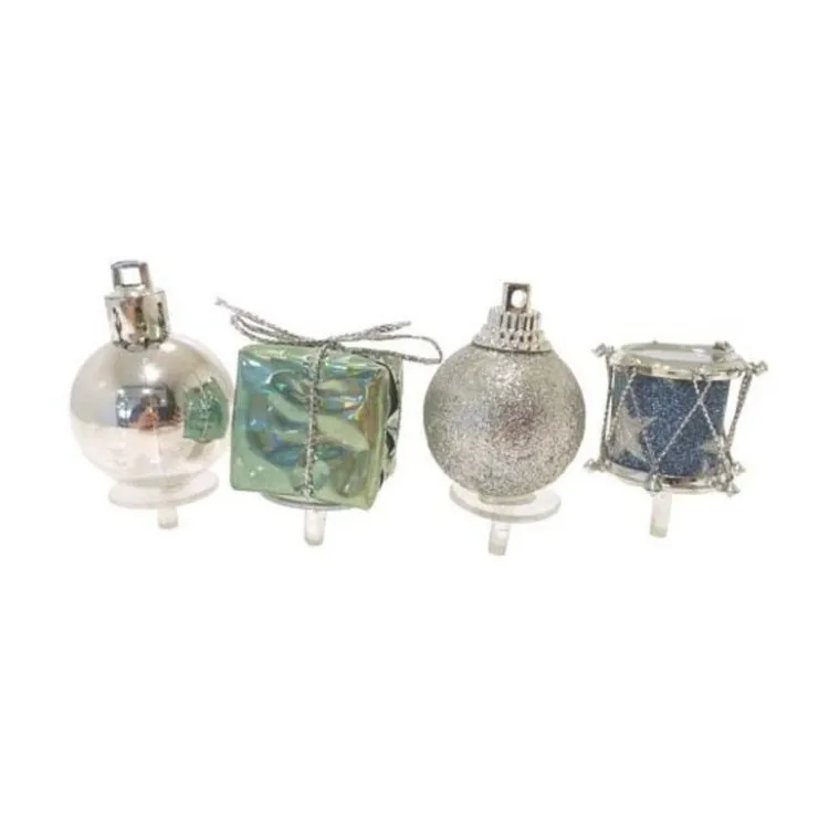 Décors de Noël assortis bleu argent sur pique (x4)-Cerf Dellier Best