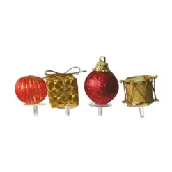 Décors de Noël assortis rouge doré sur pique (x4)-Cerf Dellier New