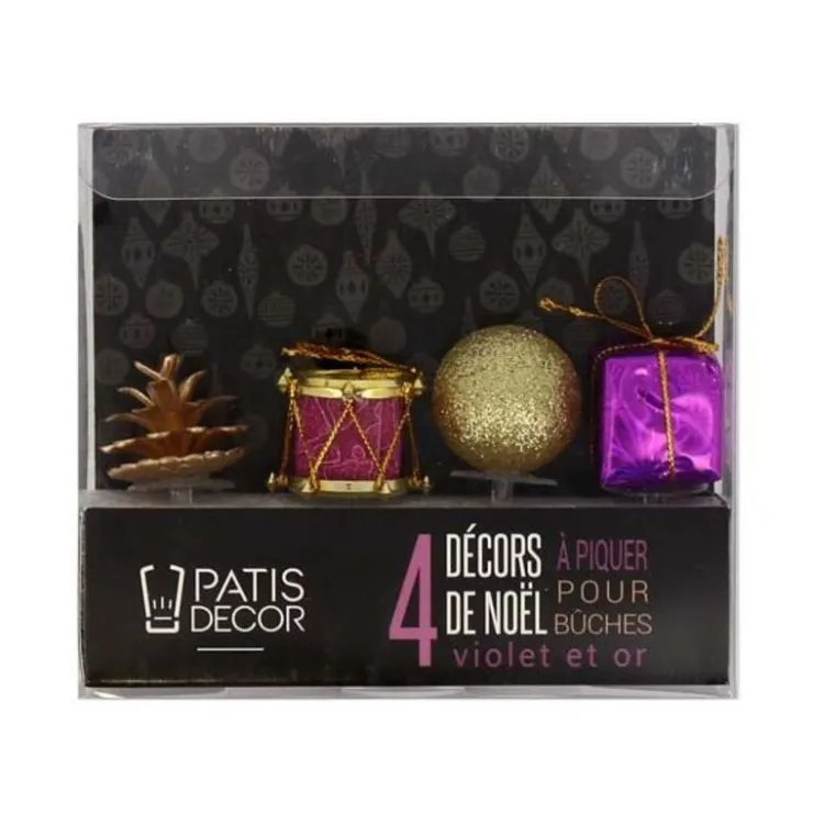 Décors de Noël assortis violet doré sur pique (x4)-Cerf Dellier Clearance