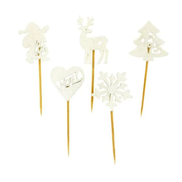 Décors de Noël en bois vintage pailleté (x10)-Cerf Dellier New