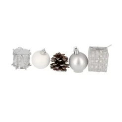 Décors de Noël sur pique assortis argent (x 5)-Cerf Dellier