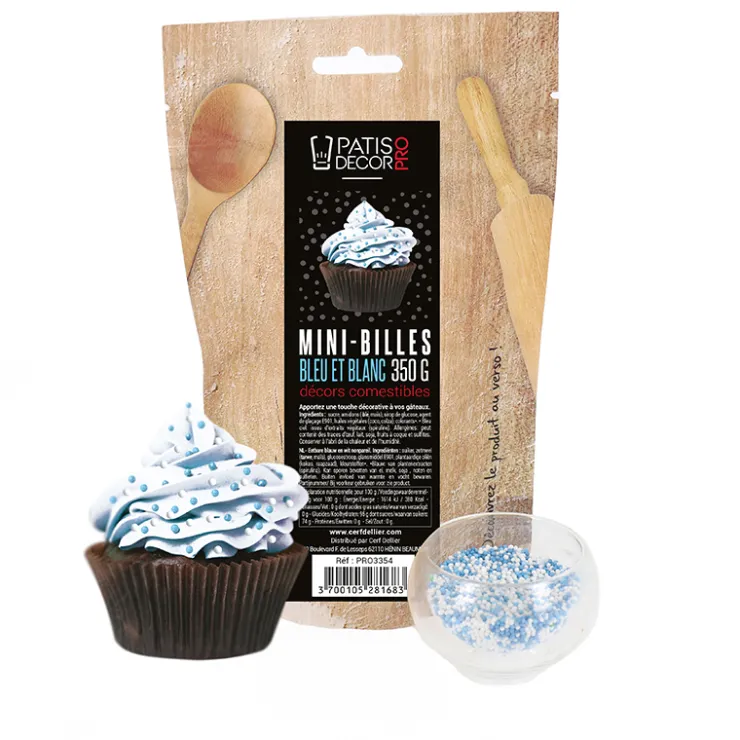 Décors mini billes bleues et blanches comestibles 350 g-Cerf Dellier Discount