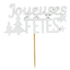 Décors sur pique "Joyeuses Fêtes" blancs (x2)-Cerf Dellier Discount