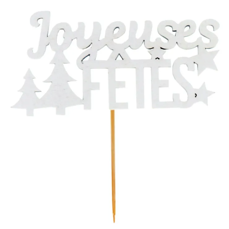 Décors sur pique "Joyeuses Fêtes" blancs (x2)-Cerf Dellier Discount