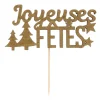 Décors sur pique "Joyeuses Fêtes" dorés (x30)-Cerf Dellier Online