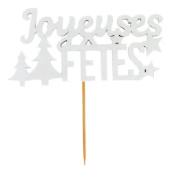 Décors sur pique "Joyeuses Fêtes" blancs (x30)-Cerf Dellier Online