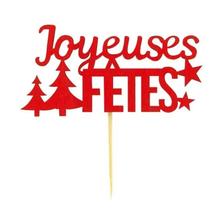 Décors sur pique "Joyeuses Fêtes" rouges (x2)-Cerf Dellier Outlet