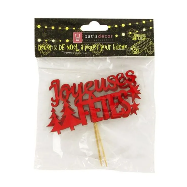 Décors sur pique "Joyeuses Fêtes" rouges (x2)-Cerf Dellier Outlet