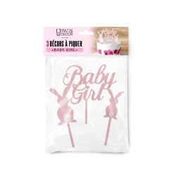 Décors sur pique roses Baby Girl lapins-Cerf Dellier
