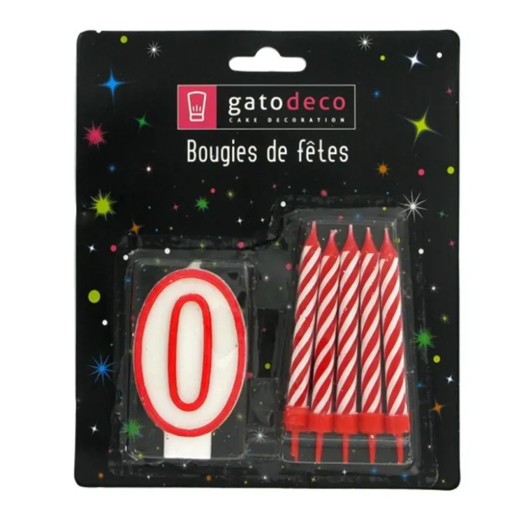 Ensemble 10 bougies et 1 bougie chiffre 0-Cerf Dellier Best