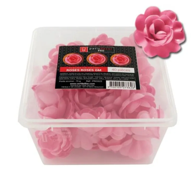 Grandes roses roses en azyme (x40)-Cerf Dellier Discount