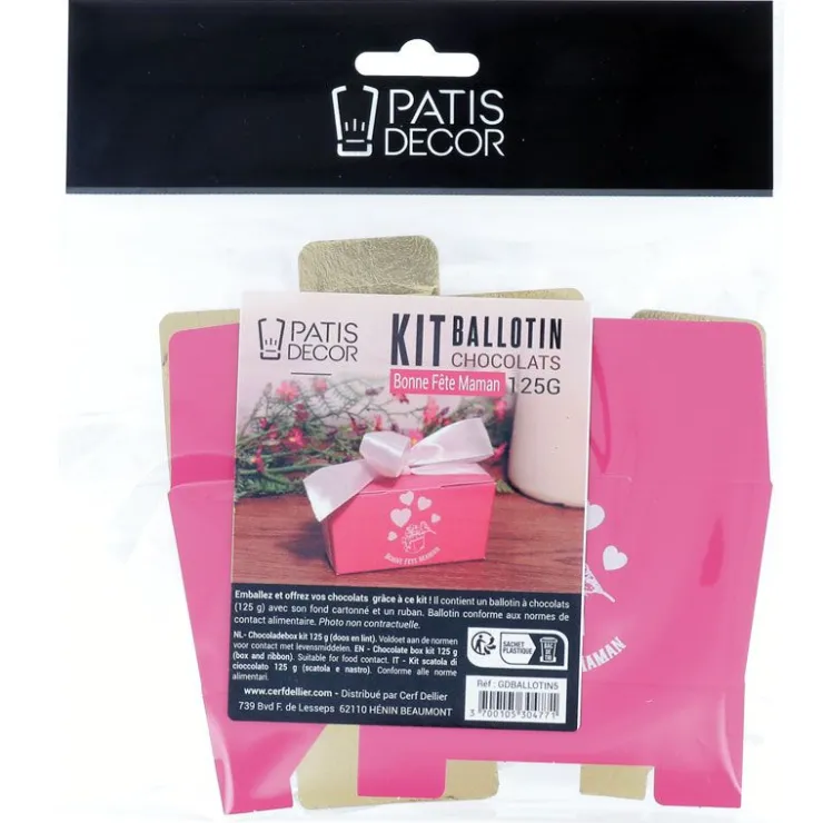 Kit ballotin chocolats fuchsia "Bonne fête maman"-Cerf Dellier Online