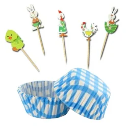 Kit déco cupcakes Pâques vichy bleu-Cerf Dellier Online