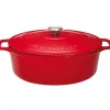 Le Chasseur cocotte ovale avec couvercle rouge 31 x 26 cm-Cerf Dellier