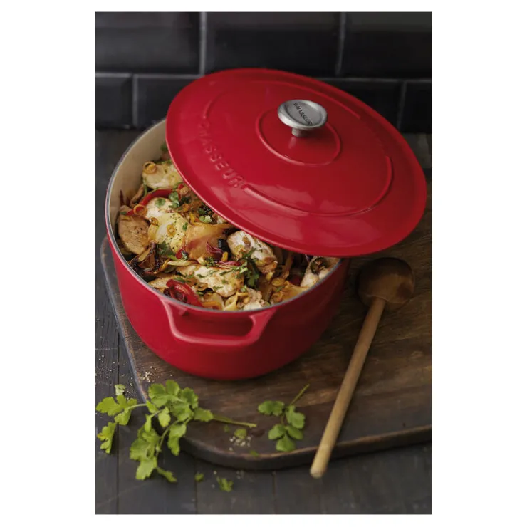 Le Chasseur cocotte ovale avec couvercle rouge 31 x 26 cm-Cerf Dellier
