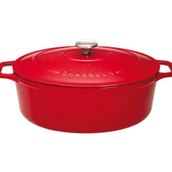 Le Chasseur cocotte ovale avec couvercle rouge 27 x 20 cm-Cerf Dellier Hot
