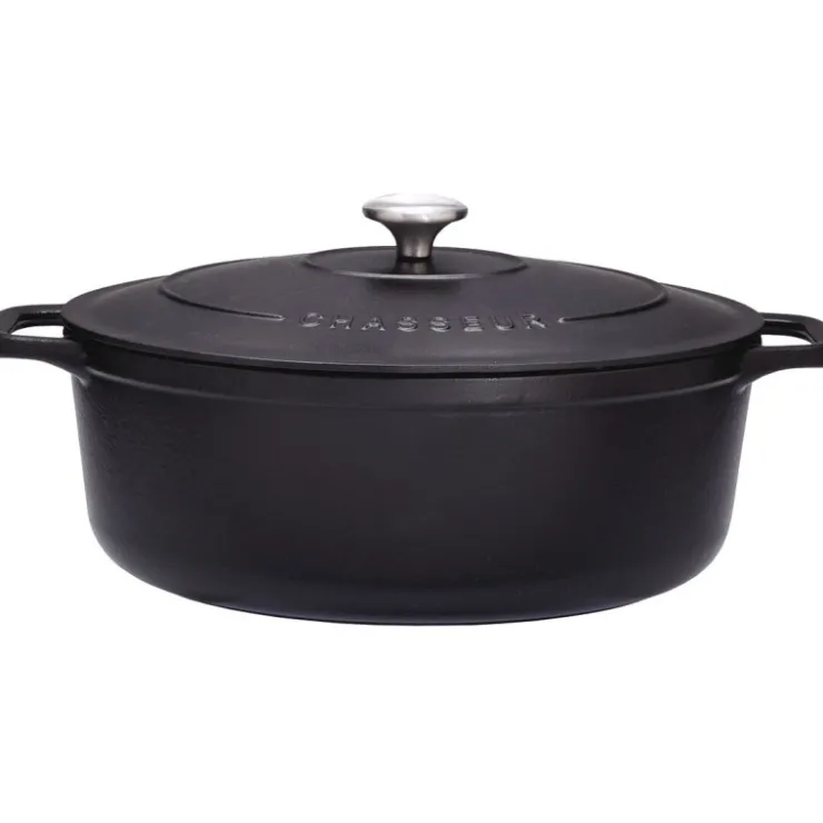 Le Chasseur cocotte ovale avec couvercle noire 31 x 26 cm-Cerf Dellier Clearance