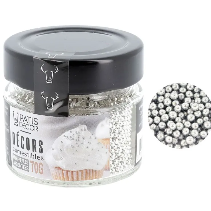 Mini perles argentées comestibles Ø 2 mm 70 g-Cerf Dellier Clearance