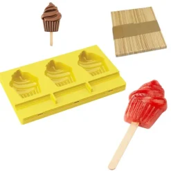 Moule à esquimaux silicone Cupcake + 50 bâtons-Cerf Dellier New