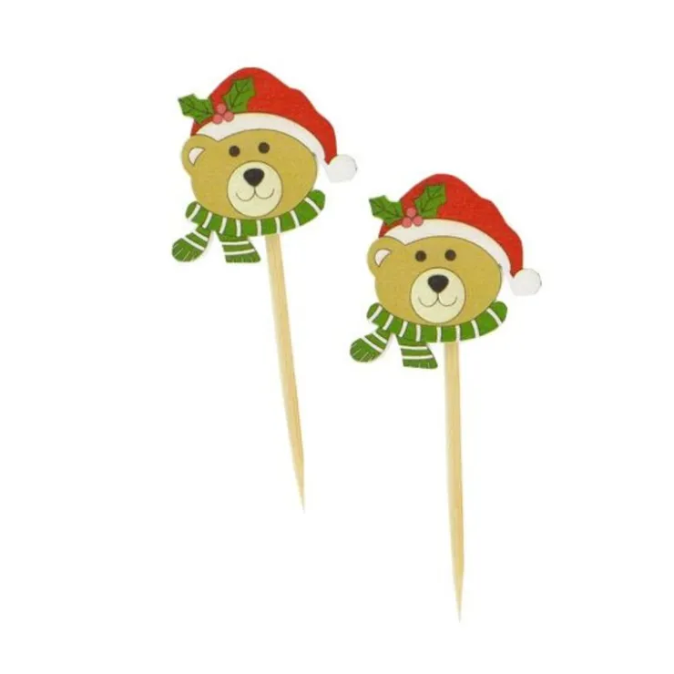 Ourson avec bonnet de Noël sur pique (x50)-Cerf Dellier Hot