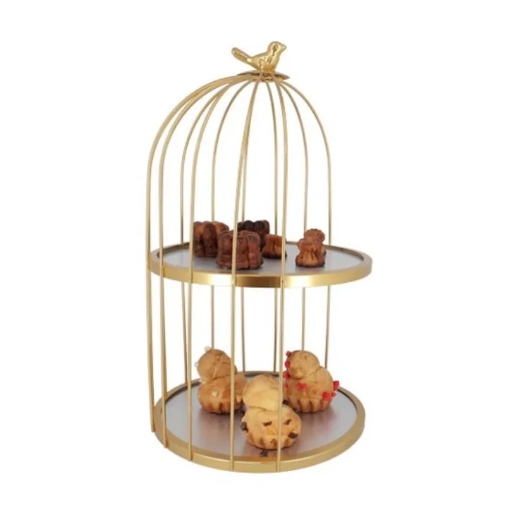 Présentoir cage à oiseaux doré 2 étages Patisdécor 25 cm-Cerf Dellier Best