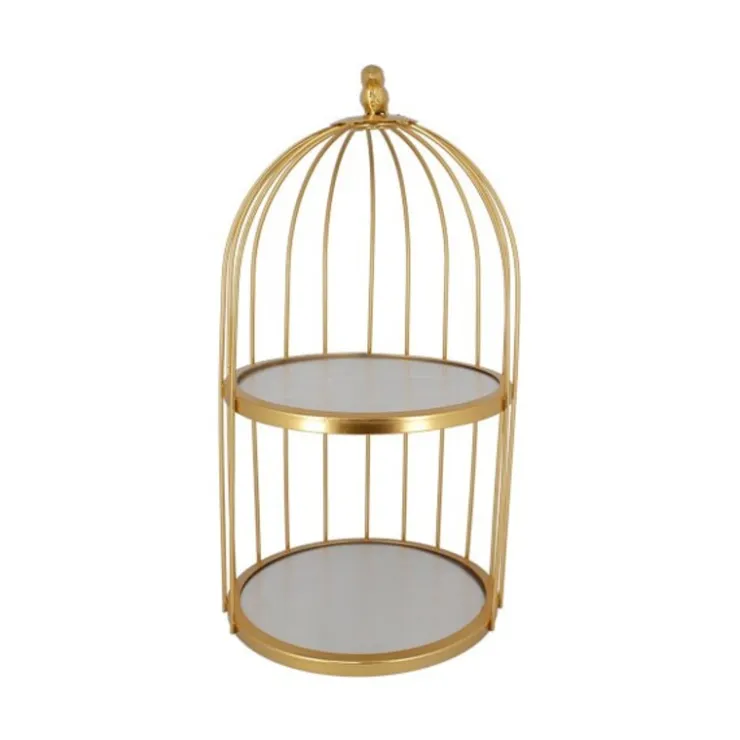 Présentoir cage à oiseaux doré 2 étages 20 cm-Cerf Dellier New