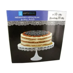 Présentoir gâteau blanc broderie Ø 35 cm-Cerf Dellier