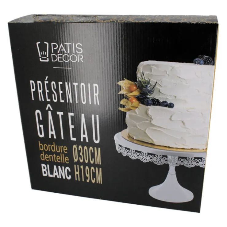 Présentoir gâteau blanc broderie Ø 30 cm-Cerf Dellier