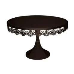 Présentoir gâteau noir broderie Ø 30 cm-Cerf Dellier