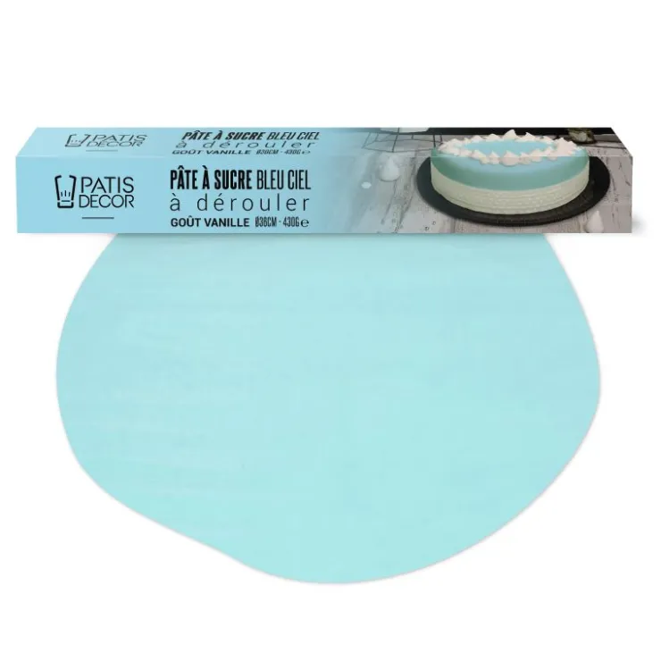 Pâte à sucre bleue pastel étalée - DDM 09/24-Cerf Dellier Discount
