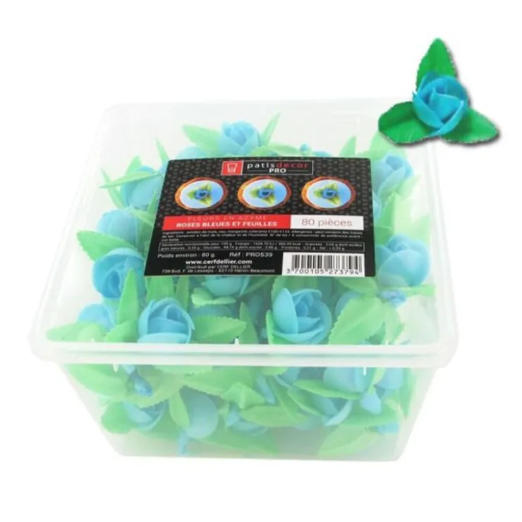 Roses bleues et feuilles en azyme (x80)-Cerf Dellier New