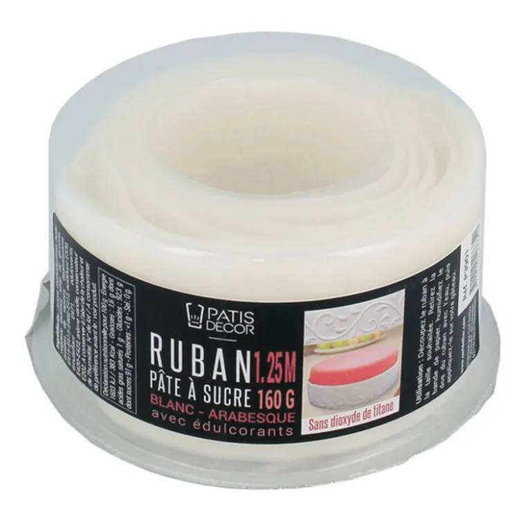 Ruban pâte à sucre blanc arabesques (1,25 m)-Cerf Dellier Online