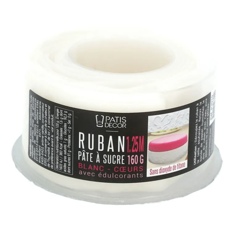 Ruban pâte à sucre coeurs h 5 cm (1,25 m)-Cerf Dellier Clearance