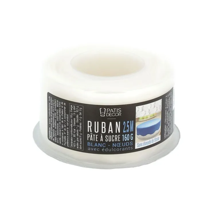 Ruban pâte à sucre noeuds blanc h 3 cm (2,5 m)-Cerf Dellier