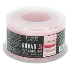 Ruban pâte à sucre rose arabesques (1,25 m)-Cerf Dellier Best