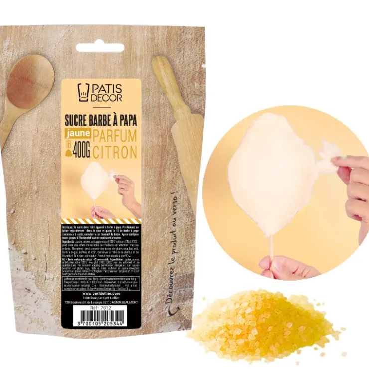 Sucre barbe à papa Citron 400g-Cerf Dellier New